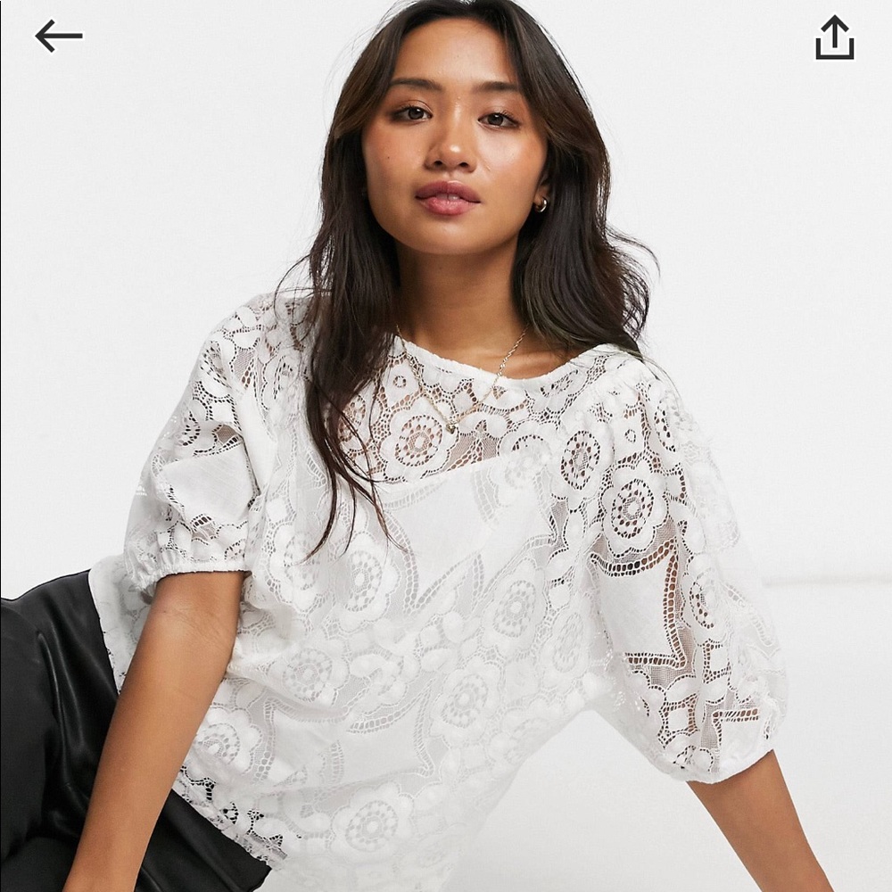 ASOS Vila Petite Lace 3/4 Sleeve Top in White